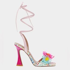 NEW Betsey Johnson Pink Floral Delaney Heels | Lace Up | Size 8